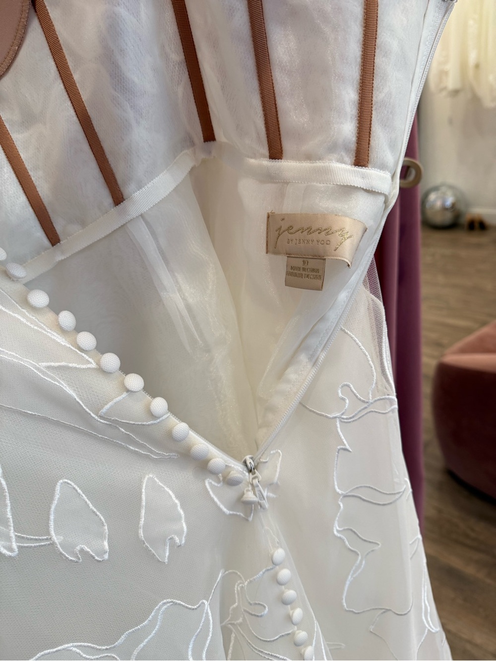 Jenny Yoo Lorelai Strapless White Floral Embroidered Gown - Picture 7 of 12